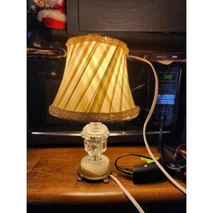 Vintage Art Nouveau Cut‎ Crystal, Marble, Slag Glass, Brass Table Lamp UV Glow